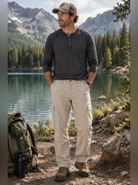 Different Drummer Tilley Endurables Khaki Cargo Travel Hiking Pants Size 44 READ